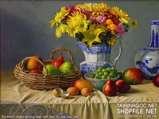 file tranh decor phong bep mot ban du loai trai cay