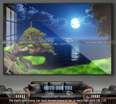 file tranh dem trang cay canh bonsai trang tri be ca decal dan kinh r3d 170