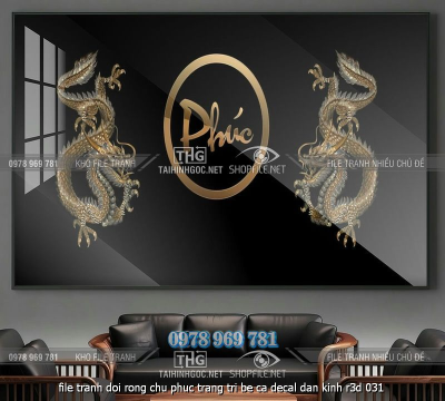 file tranh doi rong chu phuc trang tri be ca decal dan kinh r3d 031