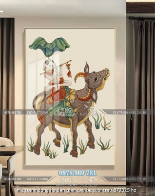 file tranh dong ho dan gian cau be cuoi trau 872025 ho