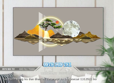 file tranh dong ho den dien led decor nui va cay bonsai 1312025 ho