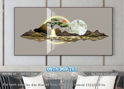 file tranh dong ho den dien led huou thac nuoc bonsai 15112024 ho