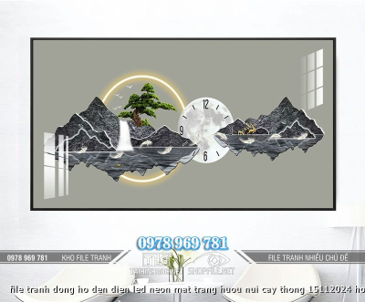 file tranh dong ho den dien led neon mat trang huou nui cay thong 15112024 ho