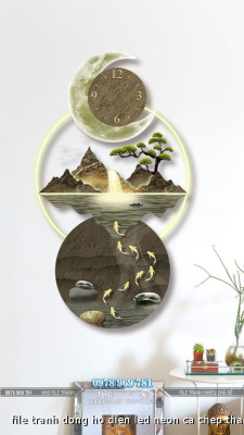 file tranh dong ho dien led neon ca chep thac nuoc decor 26082024 phu