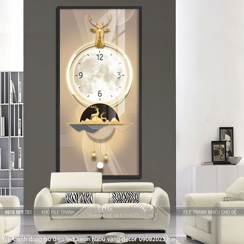 file tranh dong ho dien led neon huou vang decor 09082023 hieu