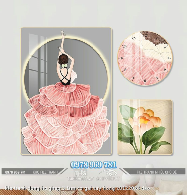 file tranh dong ho ghep 3 tam co gai vay hong 20122024 dao