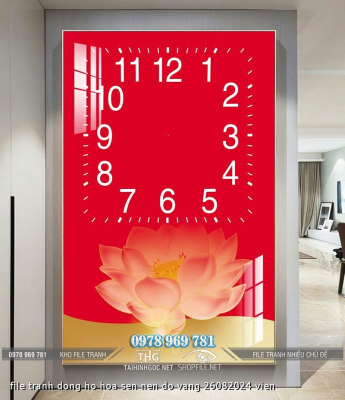 file tranh dong ho hoa sen nen do vang 26082024 vien