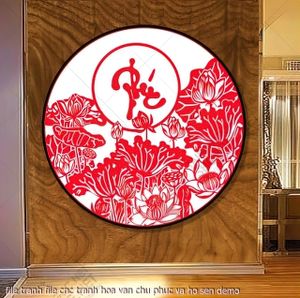 file tranh file cnc tranh hoa van chu phuc va ho sen