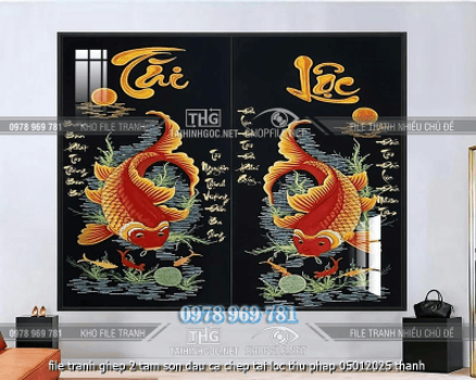 file tranh ghep 2 tam son dau ca chep tai loc thu phap 05012025 thanh