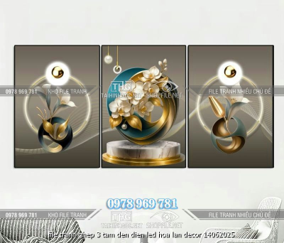 file tranh ghep 3 tam den dien led hoa lan decor 14062025