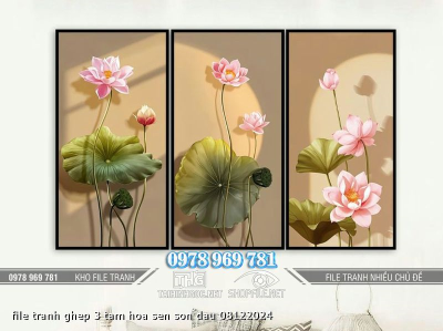 file tranh ghep 3 tam hoa sen son dau 08122024