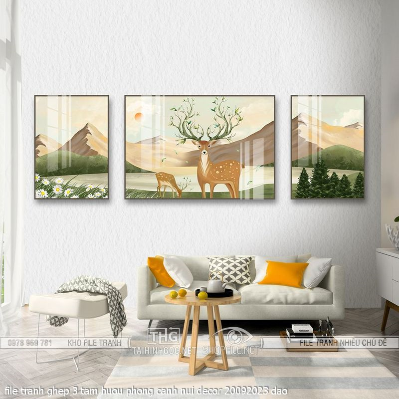 file tranh ghep 3 tam huou phong canh nui decor 20092023 dao