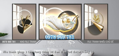 file tranh ghep 3 tam long chim 3d den dien led decor trang tri