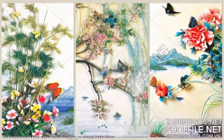 file tranh ghep 3 tam nghe thuat truc hoa va nhung canh chim