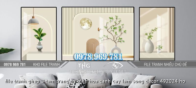 file tranh ghep 3 tam trang tri binh hoa canh cay lam song decor 492024 ho