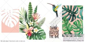 file tranh ghep 5 tam hoa la canh va chim non