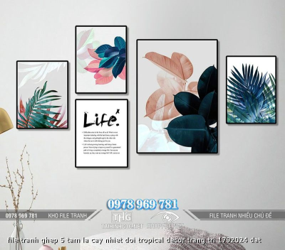 file tranh ghep 5 tam la cay nhiet doi tropical decor trang tri 1792024 dat