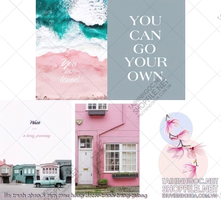 file tranh ghep 5 tam mau hong decor tranh trang guong