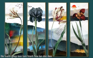 file tranh ghep bon tam tranh hoa lan doc dao