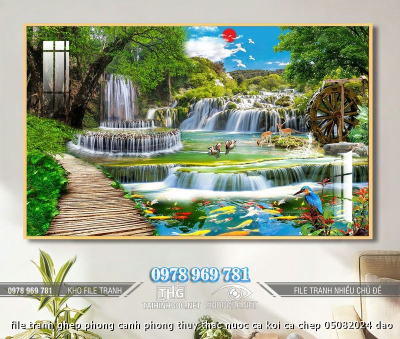 file tranh ghep phong canh phong thuy thac nuoc ca koi ca chep 05082024 dao