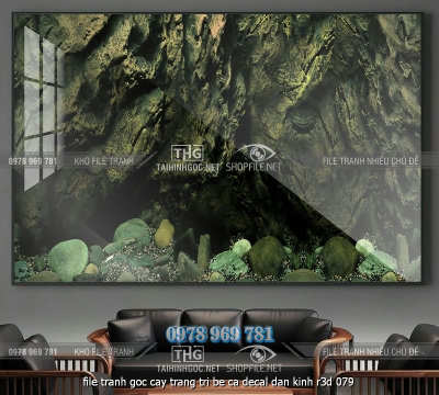 file tranh goc cay trang tri be ca decal dan kinh r3d 079