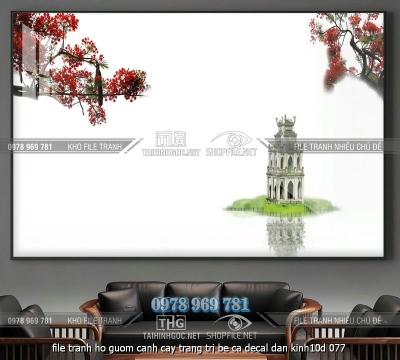 file tranh ho guom canh cay trang tri be ca decal dan kinh10d 077