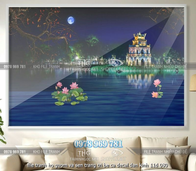 file tranh ho guom va sen trang tri be ca decal dan kinh 11d 080