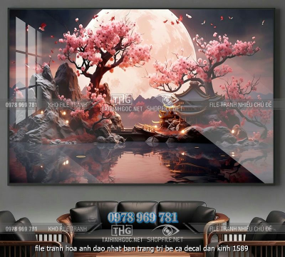 file tranh hoa anh dao nhat ban trang tri be ca decal dan kinh 1589
