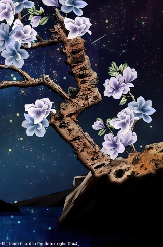 file tranh hoa dao tim decor nghe thuat