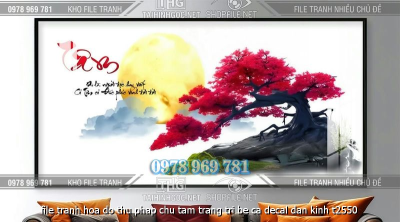 file tranh hoa do thu phap chu tam trang tri be ca decal dan kinh t2550
