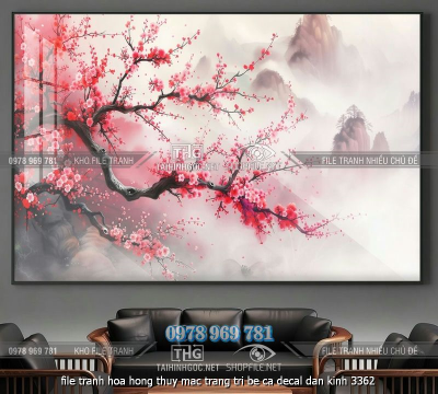file tranh hoa hong thuy mac trang tri be ca decal dan kinh 3362