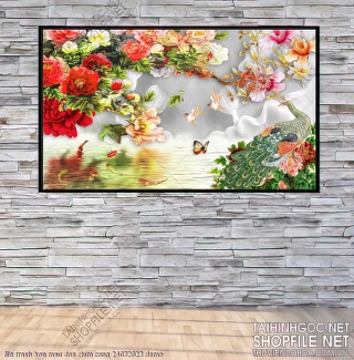 file tranh hoa mau don chim cong 24032023