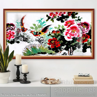 file tranh hoa mau don va chim 17052023