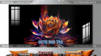 file tranh hoa sen 3d trang tri be ca decal dan kinh t818