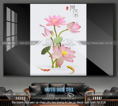 file tranh hoa sen ca chep chu tau trang tri be ca decal dan kinh 7d 018