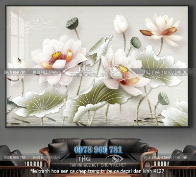 file tranh hoa sen ca chep trang tri be ca decal dan kinh 4127