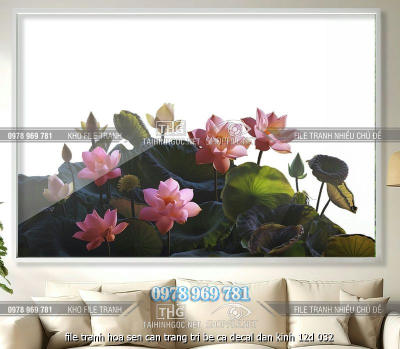 file tranh hoa sen can trang tri be ca decal dan kinh 12d 032