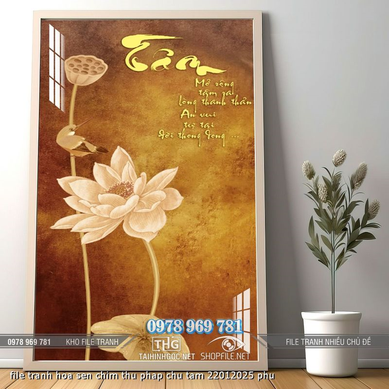 file tranh hoa sen chim thu phap chu tam 22012025 phu
