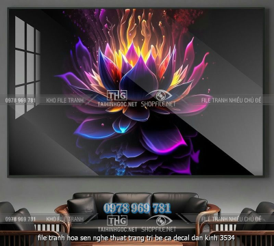 file tranh hoa sen nghe thuat trang tri be ca decal dan kinh 3534