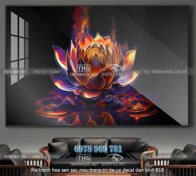 file tranh hoa sen sac mau trang tri be ca decal dan kinh 818