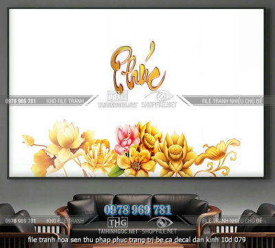 file tranh hoa sen thu phap phuc trang tri be ca decal dan kinh 10d 079