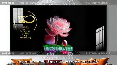 file tranh hoa sen thu phap trang tri be ca decal dan kinh t891