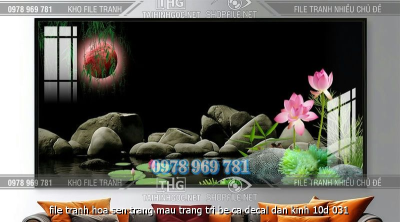 file tranh hoa sen trang mau trang tri be ca decal dan kinh 10d 031