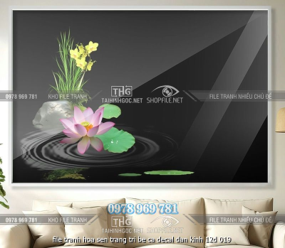 file tranh hoa sen trang tri be ca decal dan kinh 12d 019