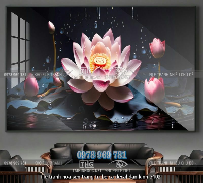 file tranh hoa sen trang tri be ca decal dan kinh 3402
