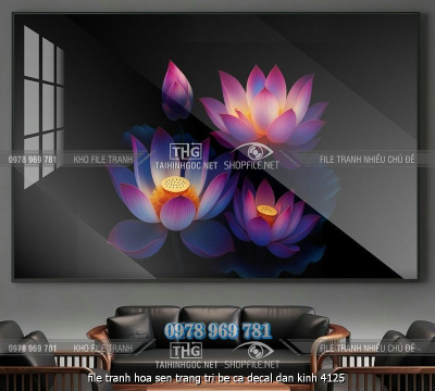 file tranh hoa sen trang tri be ca decal dan kinh 4125