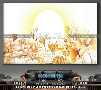 file tranh hoa sen vang trang tri be ca decal dan kinh 11d 011