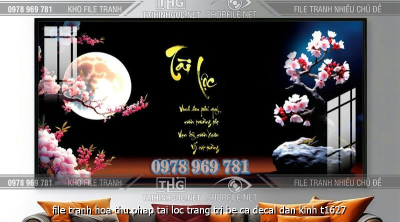 file tranh hoa thu phap tai loc trang tri be ca decal dan kinh t1627