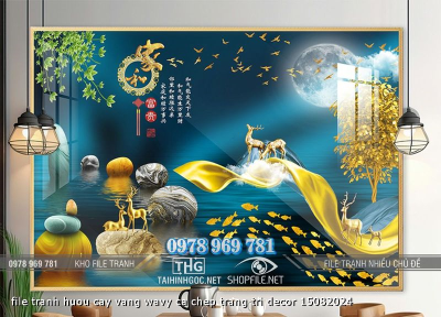 file tranh huou cay vang wavy ca chep trang tri decor 15082024
