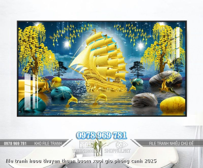 file tranh huou thuyen thuan buom xuoi gio phong canh 2025